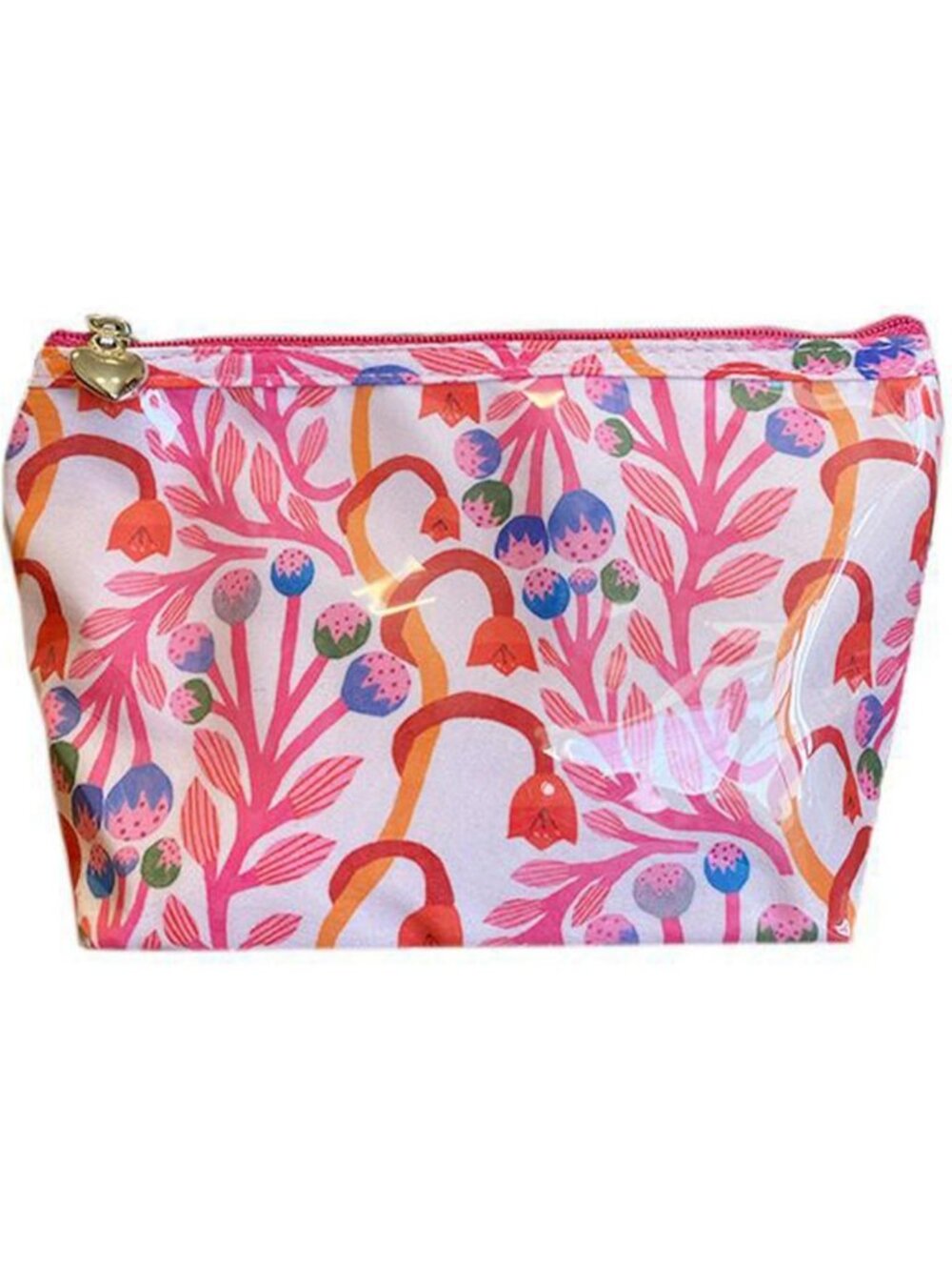 Handmade Waterproof Makeup Pouch, Small Travel Cosmetic Bag - Strawberry Vine